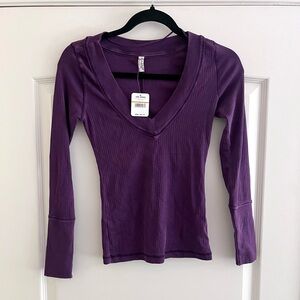 NWT Free People Purple Long Sleeve V-Neck Top Sz Small